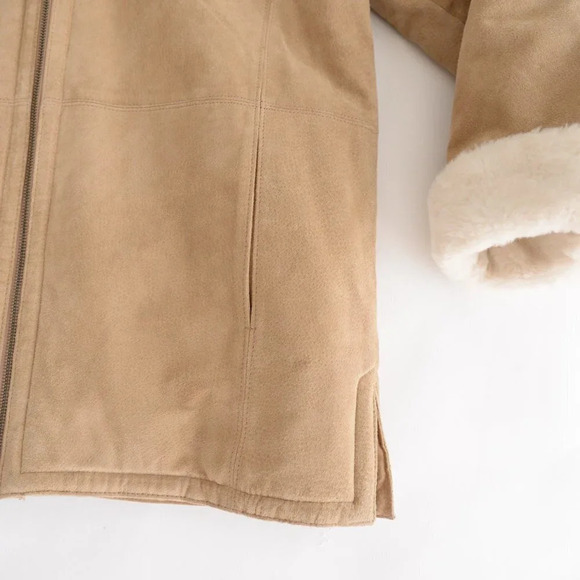 St. John Bay Beige Washable  Suede Aviator Jacket with Hood SM - Picture 7 of 16